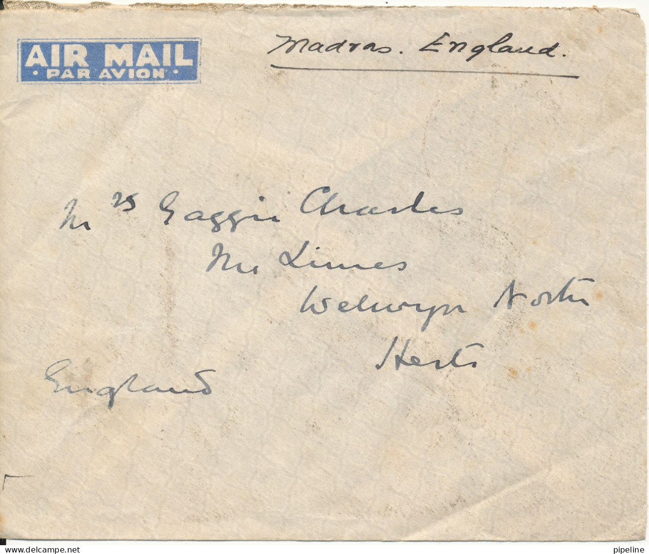 India Air Mail Cover Sent To England 22-2-1931 All The Stamps Are On The Backside Of The Cover - 1911-35 King George V