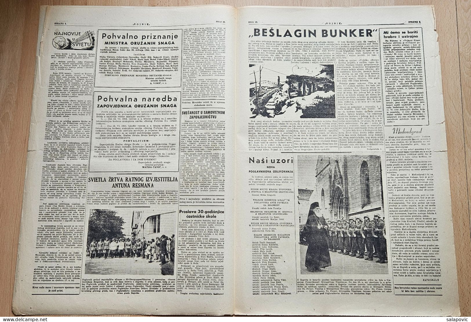 Hrvatski Vojnik 1944 Br. 35 NDH Ustasa Newspaper  Ante Vokic, General-porucnik Franjo Šimić - Andere & Zonder Classificatie