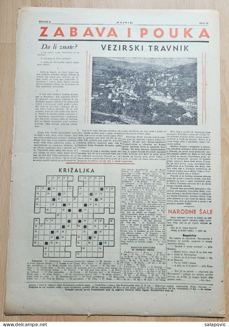 Hrvatski Vojnik 1944 Br. 31 NDH Ustasa Newspaper  Atentat Na Fuhrera, Ante Vokic, Matija Canic, Vezirski Travnik - Other & Unclassified