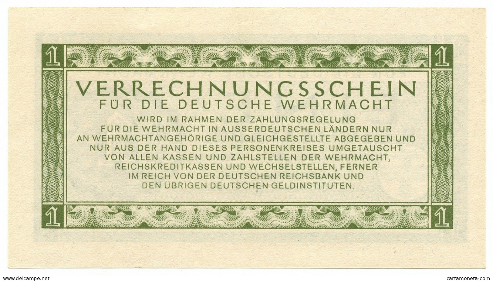 1 REICHSMARK VERRECHNUNGSSCHEIN FUR DEUTSCHE WERMACHT BERLIN 15/09/1944 QFDS - Allied Occupation WWII