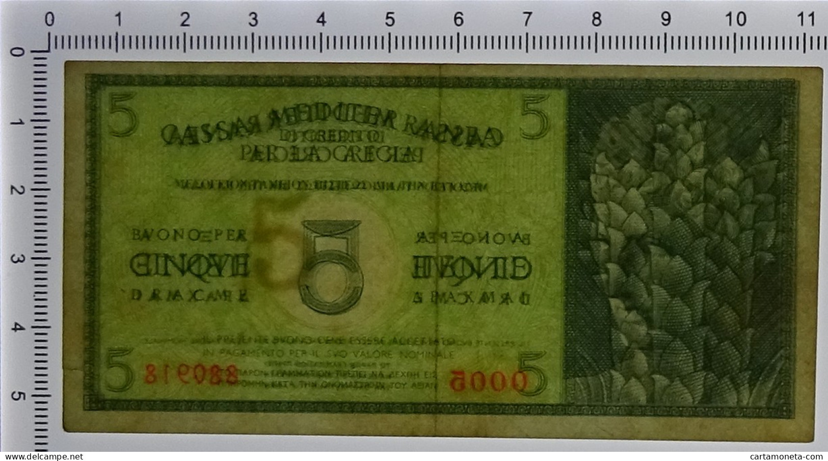 5 DRACME CASSA MEDITERRANEA DI CREDITO PER LA GRECIA 1941 BB/BB+ - Otros & Sin Clasificación