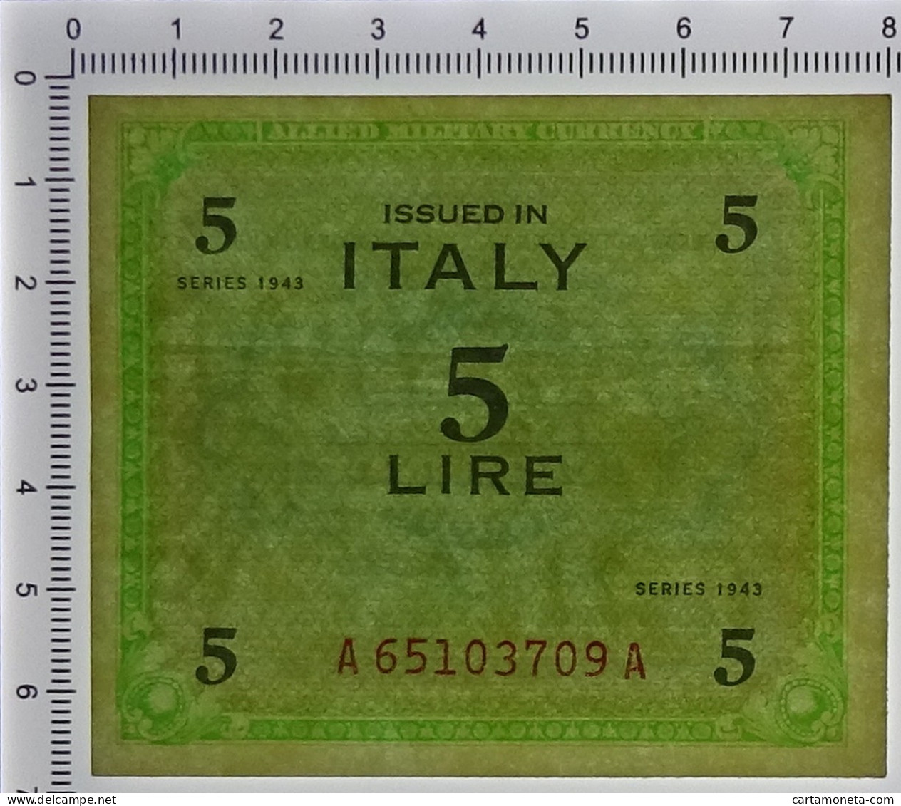 5 LIRE OCCUPAZIONE AMERICANA IN ITALIA MONOLINGUA FLC 1943 SUP - Ocupación Aliados Segunda Guerra Mundial