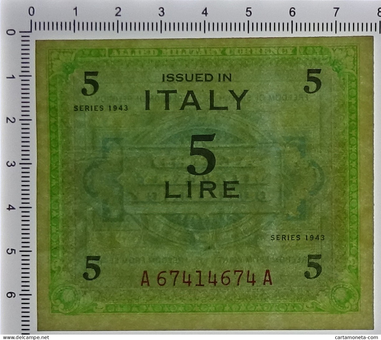 5 LIRE OCCUPAZIONE AMERICANA IN ITALIA MONOLINGUA FLC 1943 SUP - Geallieerde Bezetting Tweede Wereldoorlog