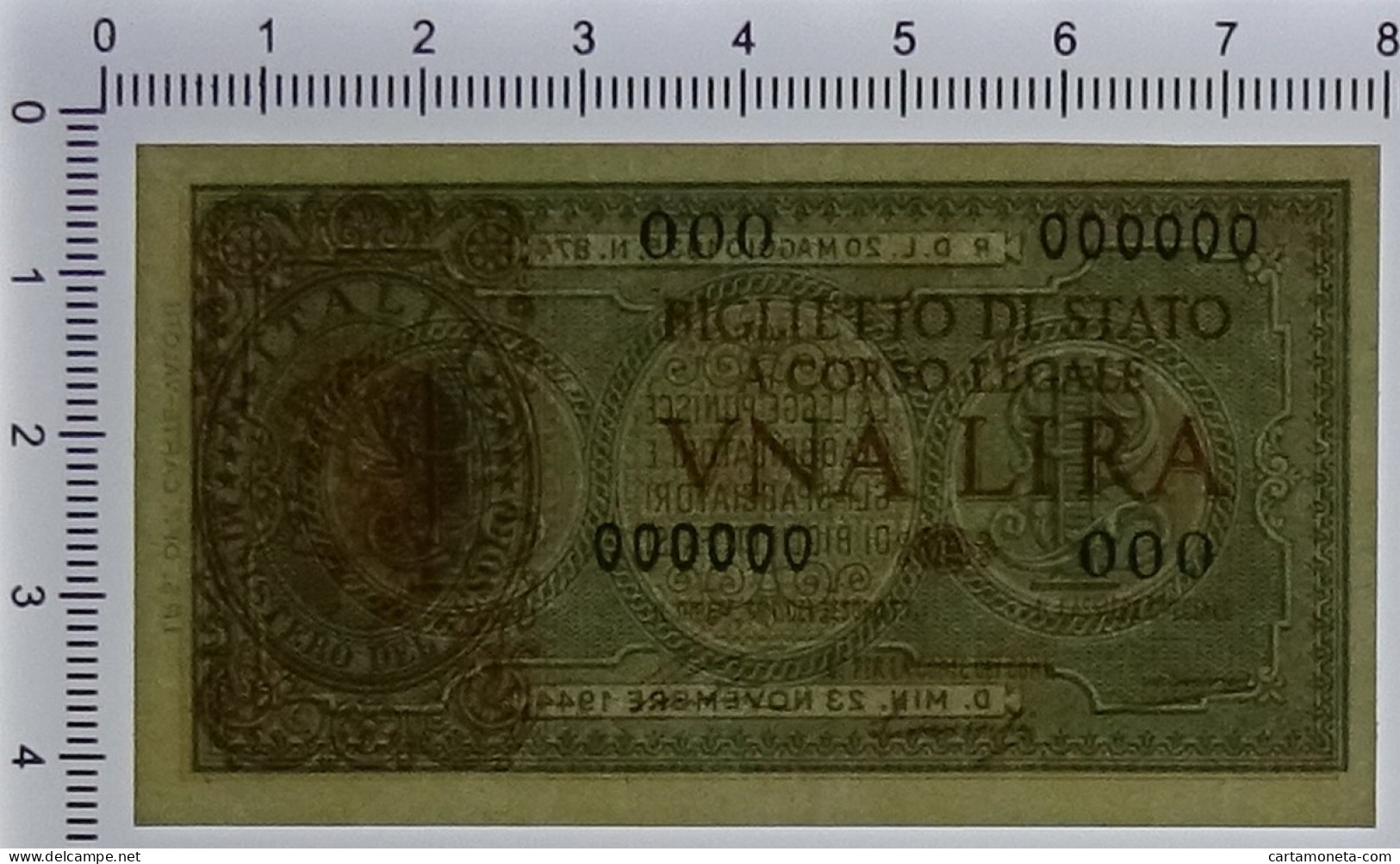 1 LIRA CAMPIONE SPECIMEN BIGLIETTO DI STATO LUOG.ZA UMBERTO 23/11/1944 FDS-/FDS - Andere