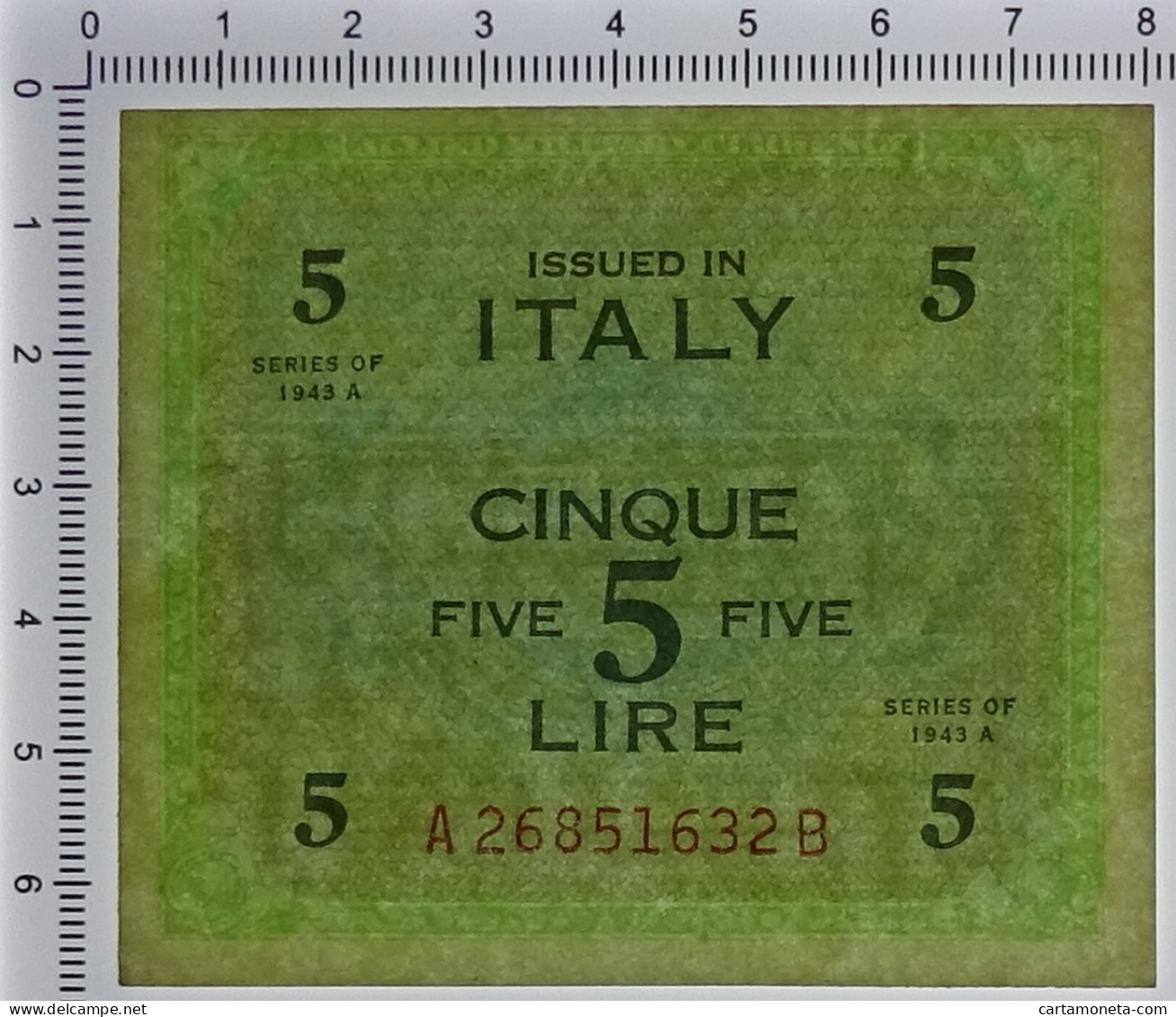 5 LIRE OCCUPAZIONE AMERICANA IN ITALIA BILINGUE FLC A-B 1943 A QFDS - Ocupación Aliados Segunda Guerra Mundial