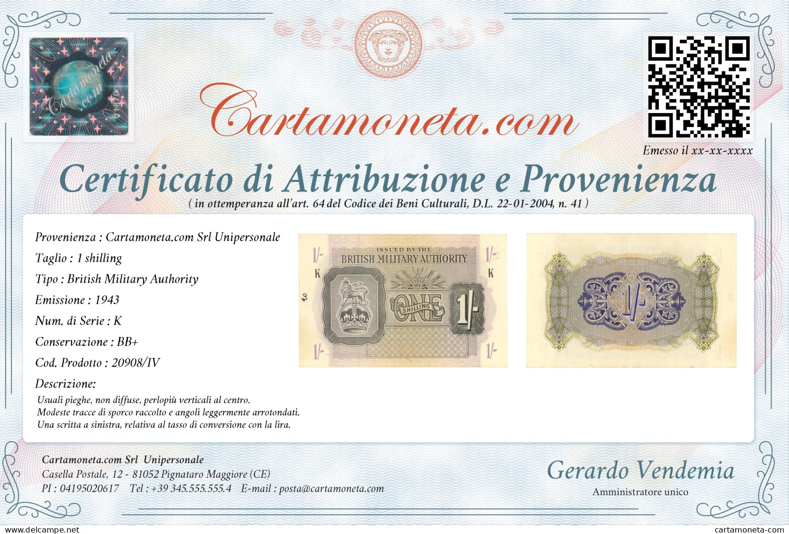 1 SHILLING OCCUPAZIONE INGLESE IN ITALIA BRITISH M AUTHORITY 1943 BB+ - Occupation Alliés Seconde Guerre Mondiale