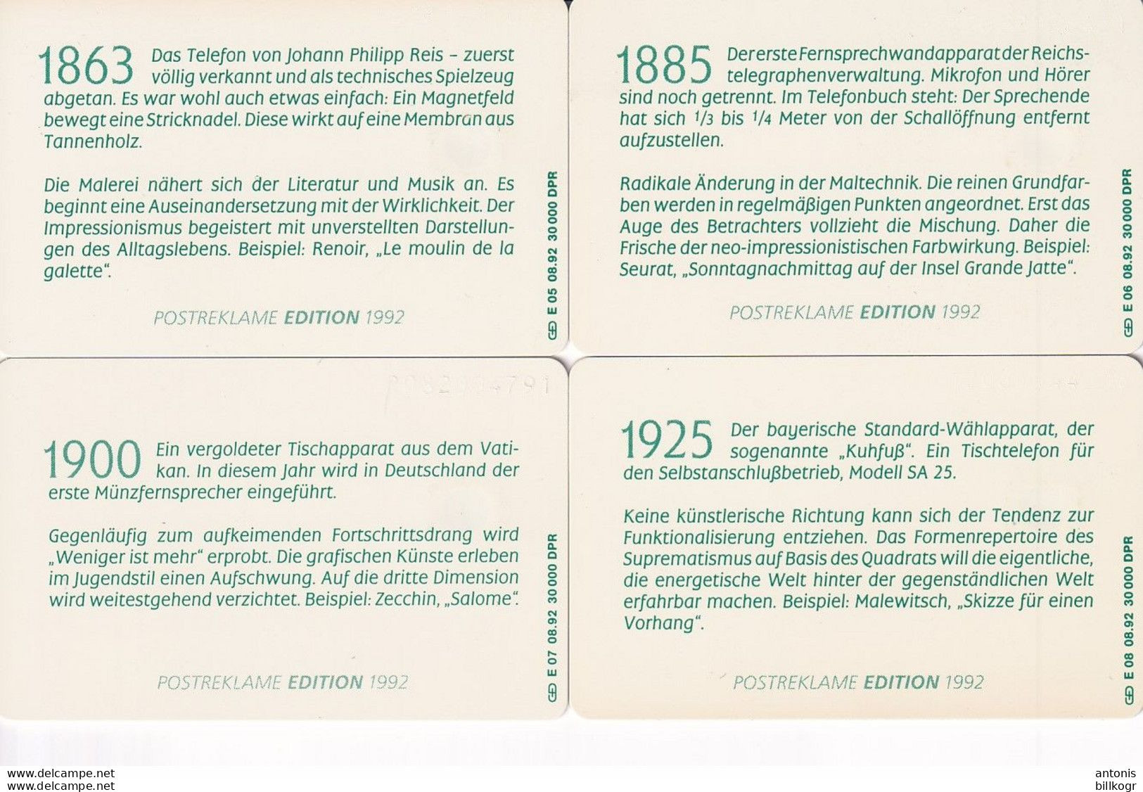 GERMANY - Set Of 4 Cards, Old Telephones(E 05-06-07-08), Tirage 30000, 08/92, Mint - E-Series : D. Postreklame Edition