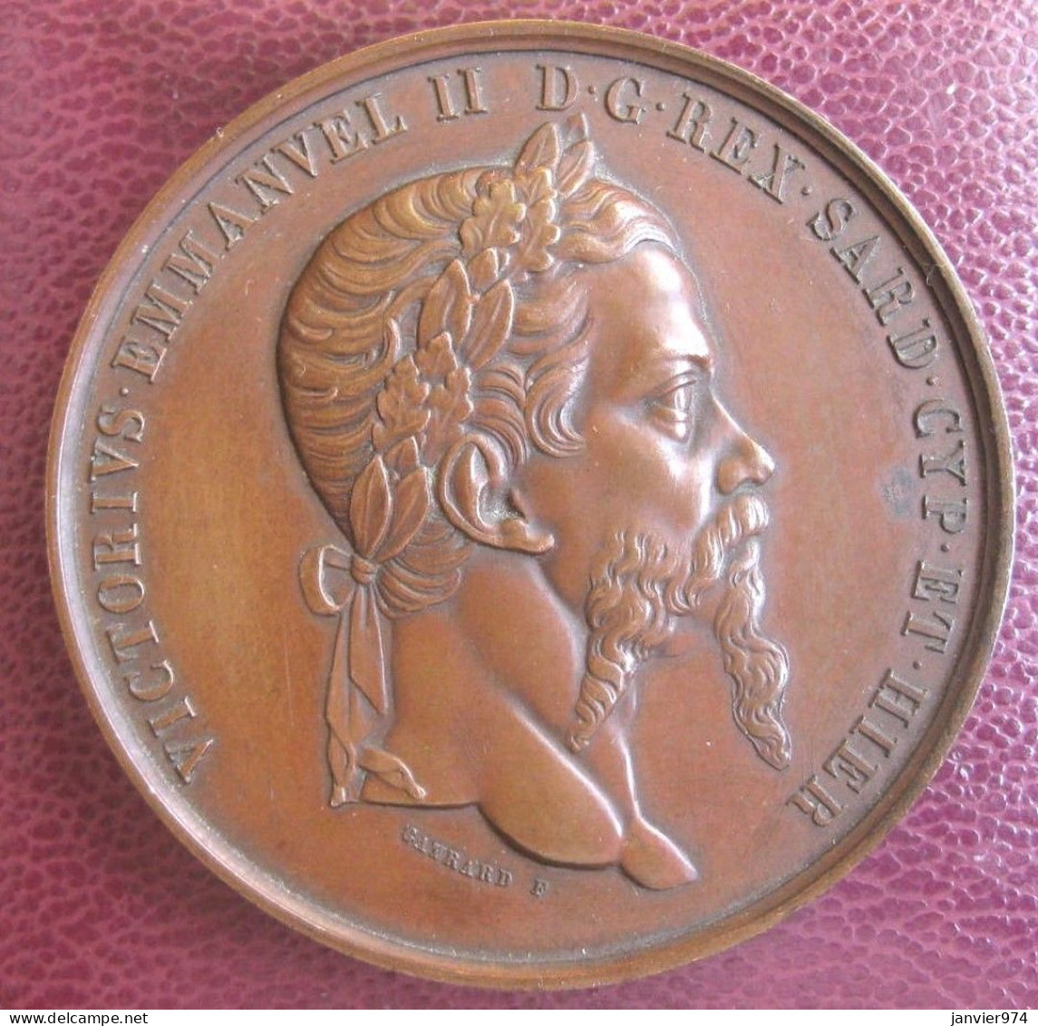 Medaille En Cuivre Visite Du Roi De Sardaigne Victor-Emmanuel II à Paris, Décembre 1855, Par Gayrard. Rare - Monarquía/ Nobleza