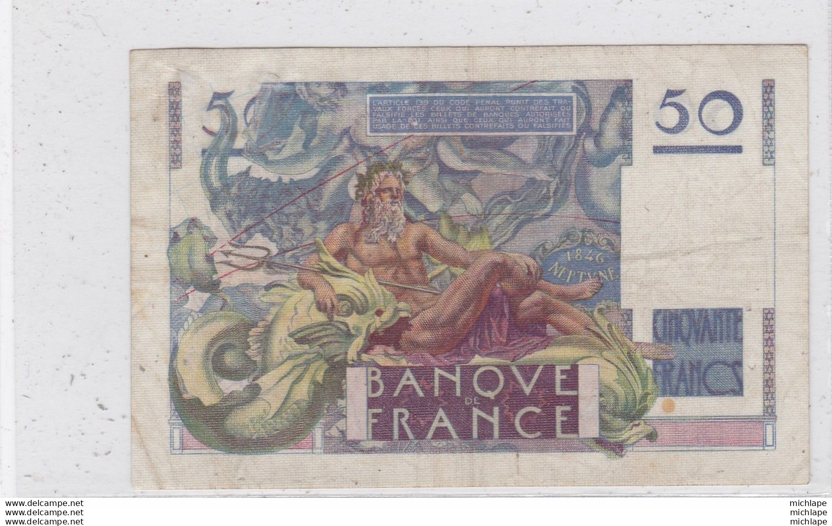 50 Francs 1946 E6 Le  Verrier Ce Billet  A Circulé   -  Sans  Trous Ni Dechirure - 50 F 1946-1951 ''Le Verrier''