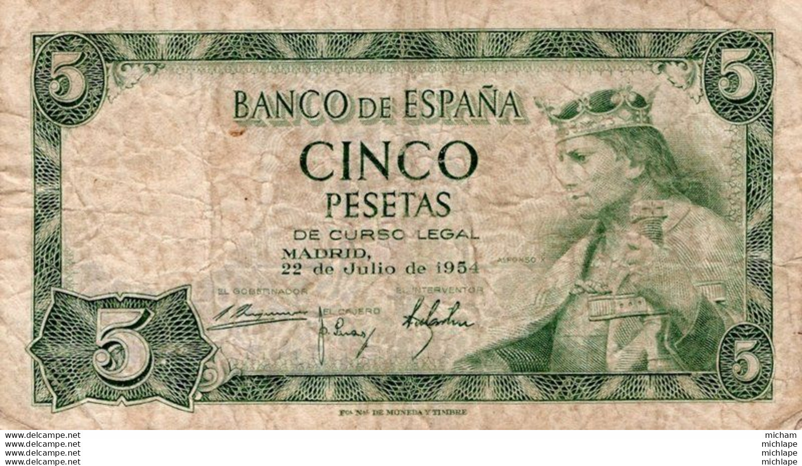 BILLET - ESPAGNE - 5 Pesetas  1954 - 5 Pesetas