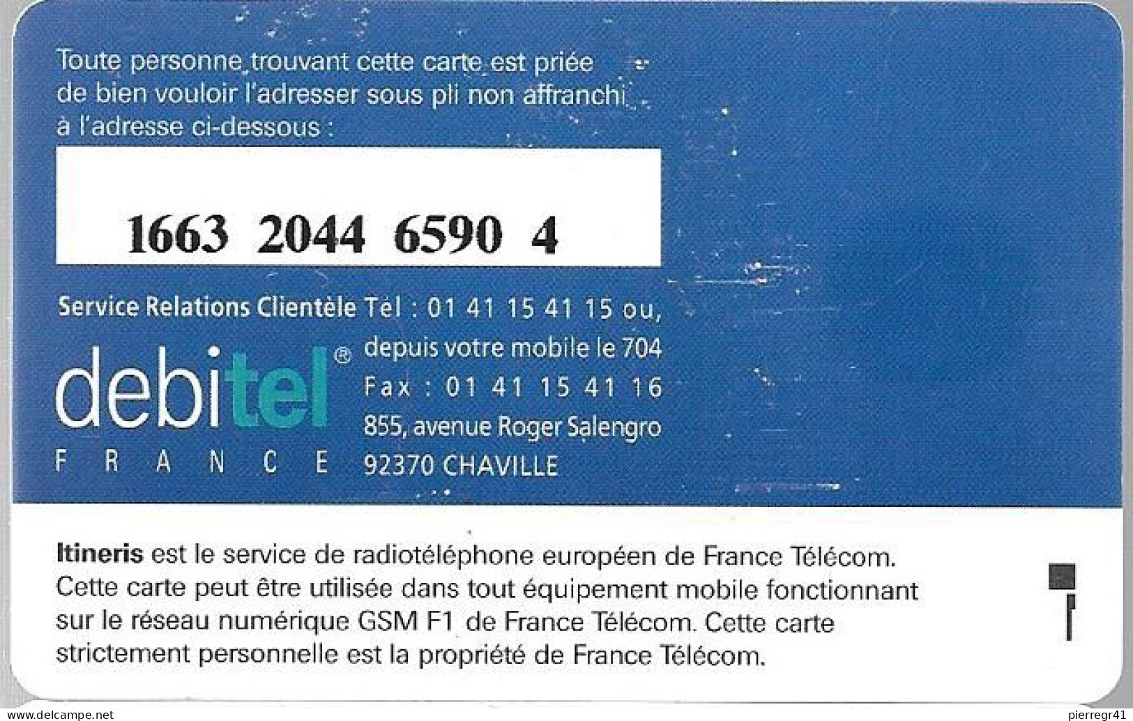 CARTE-GSM-PUCE-H-ITINERIS DEBITEL-IT/DL1H-SD--TBE- - Prepaid: Mobicartes