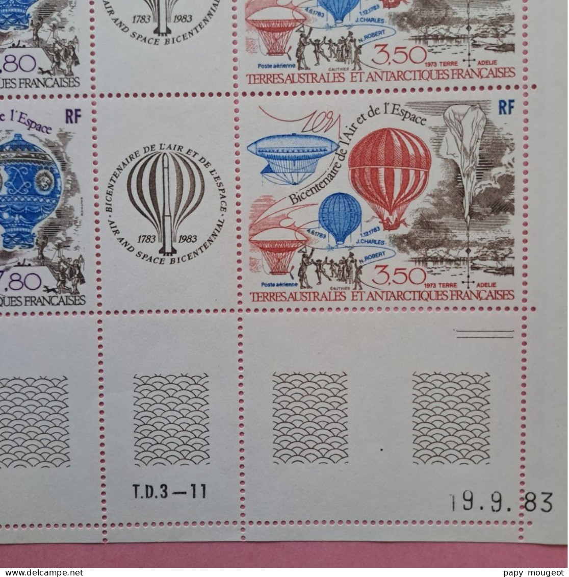 PA 83A - Feuille De 5 Bandes Bicentenaire De L'Air Et De L'Espace - Coin Daté 19-9-83 Neuf ** - Unused Stamps