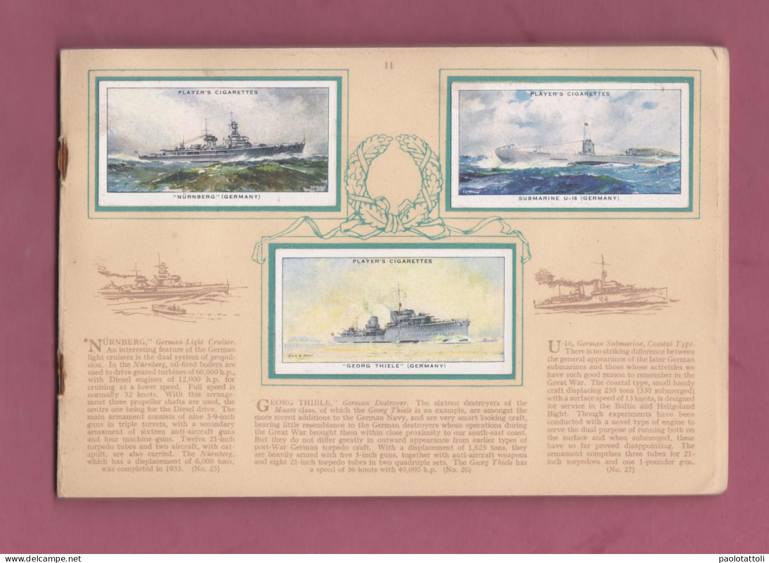 Album figurine sigarette, Completo- album of sigarette picture cards- Modern naval craft issued on 1939 by John Player