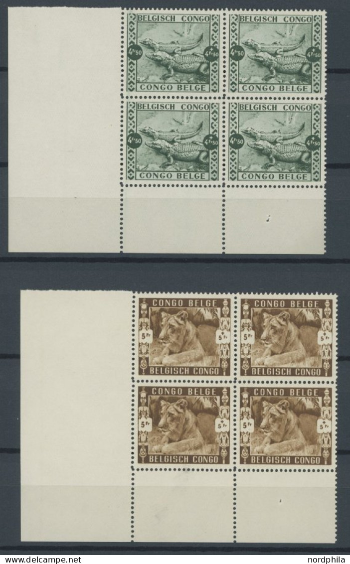 BELGISCH-KONGO 185-89  VB **, 1939, Zoologischer Garten In Eckrandviererblocks Aus Der Linken Unteren Bogenecke, Postfri - Sonstige & Ohne Zuordnung