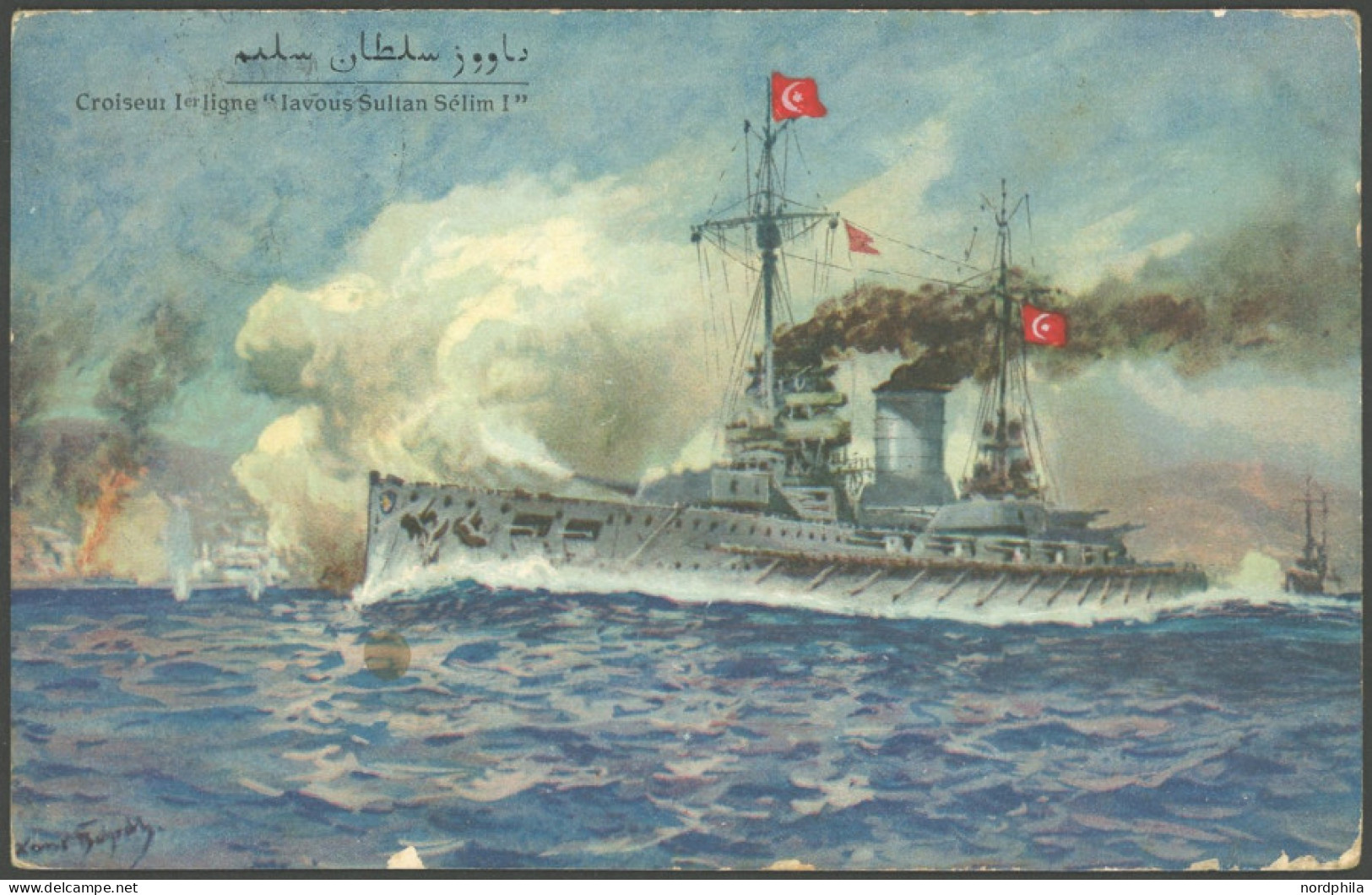 MSP VON 1914 - 1918 69 (S.M.S. BRESLAU), 10.1.15, Auf Türkischer Ansichtskarte, MSP-Stempel Unklar, Feinst - Maritime