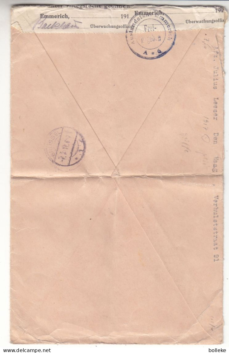 Pays Bas - Lettre Exprès De 1917 - GF - Oblit 's Gravenhaghe - Avec Griffe Brievenbus - Avec Censure - Cachet Bruxelles - Lettres & Documents