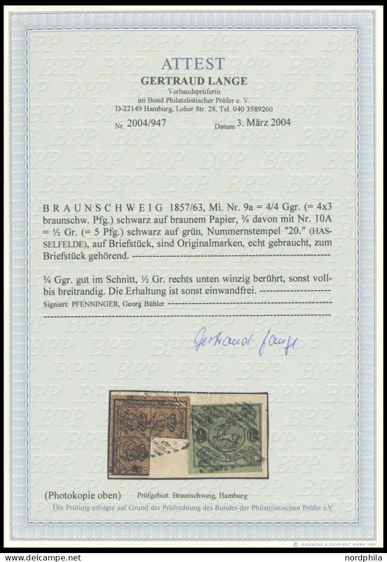 BRAUNSCHWEIG 9a,10A BrfStk, Mischfrankatur: 1857, 3/4 Ggr. Schwarz Auf Graubraun Mit 1/2 Gr. Schwarz Auf Lebhaftgraugrün - Brunswick