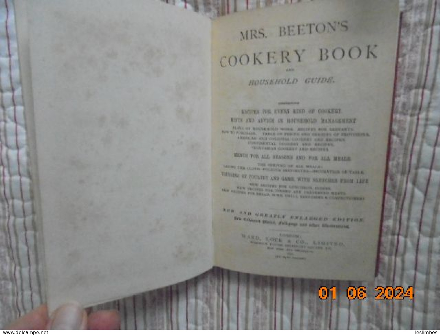 Mrs Beeton's Cookery Book And Household Guide. 1898 New & Enlarged Edition. 516 Columns, 1000 Receipts And Instructions - Cocina General