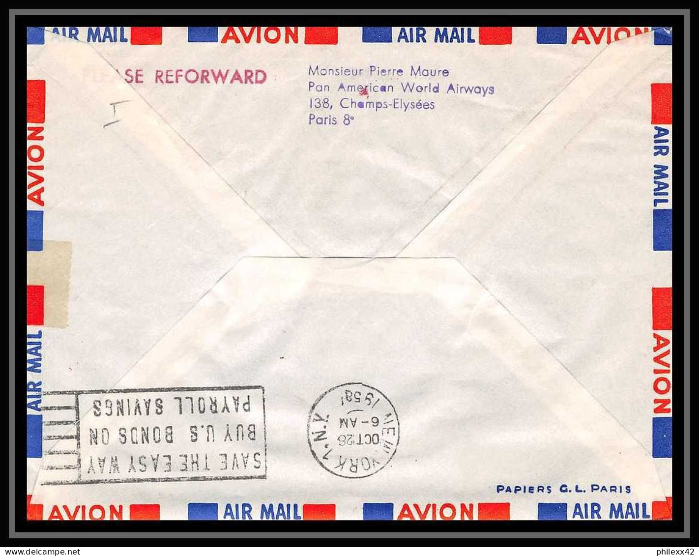 41530 First Jet Clipper Airmail Pan American 1958 France Usa New York Aviation PA Poste Aérienne Airmail Lettre Cover - 1927-1959 Covers & Documents