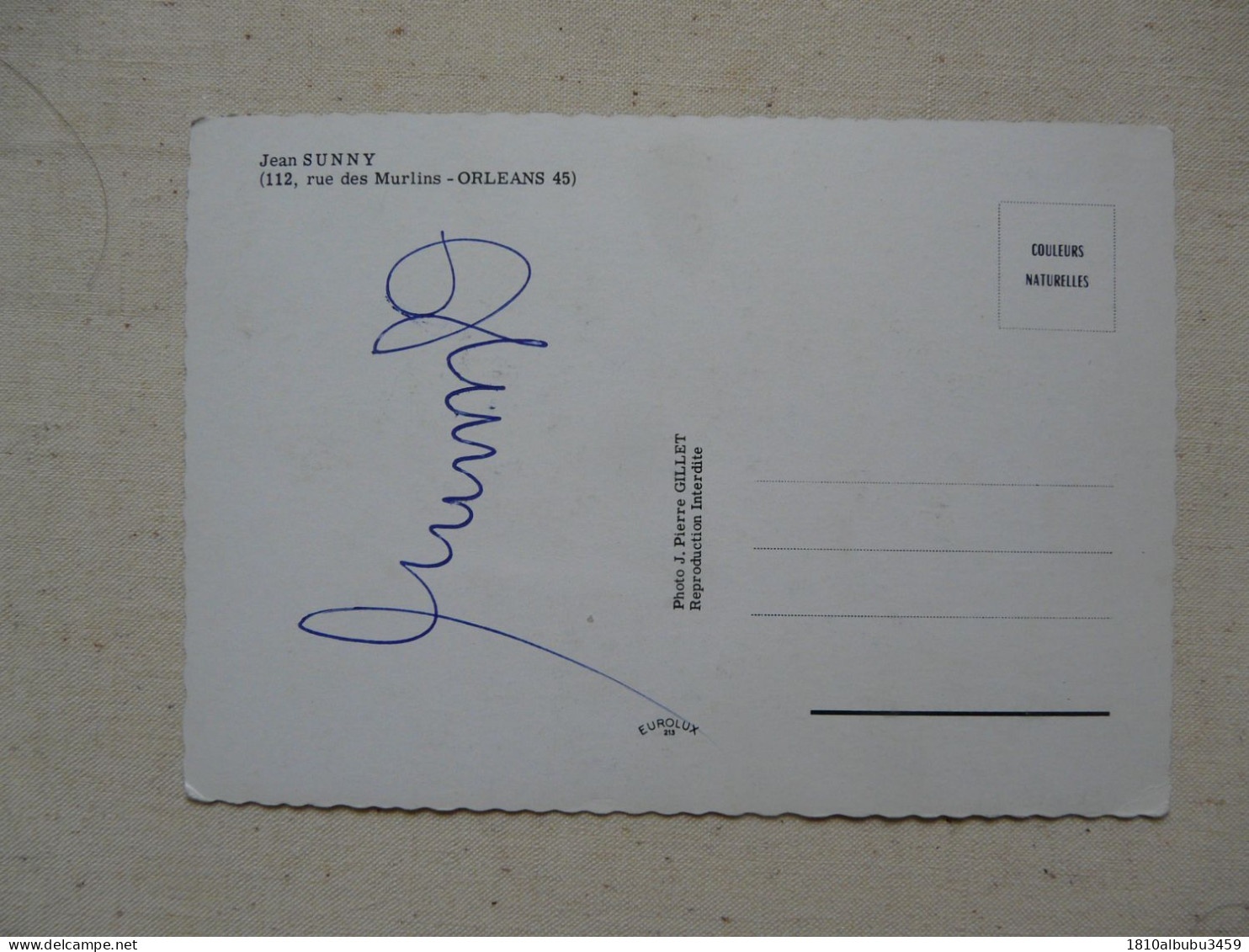 AUTOGRAPHE - PHOTO GILLET : Jean SUNNY - Cantanti E Musicisti