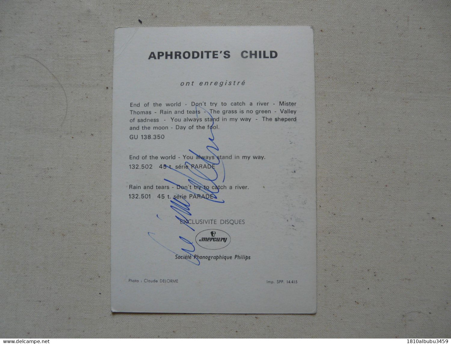 AUTOGRAPHE - PHOTO DELORME : MERCURY - APHRODITE'S CHILD - Singers & Musicians