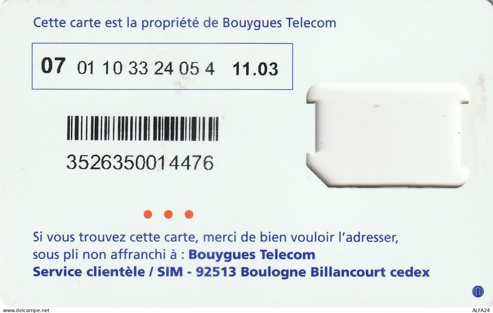 FRANCIA GSM SIM WITHOUT CHIP (CZ2564 - Prepaid: Mobicartes