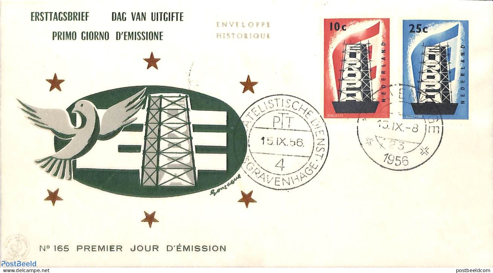 Netherlands 1956 Europa CEPT 2v, FDC, First Day Cover, History - Europa (cept) - Lettres & Documents