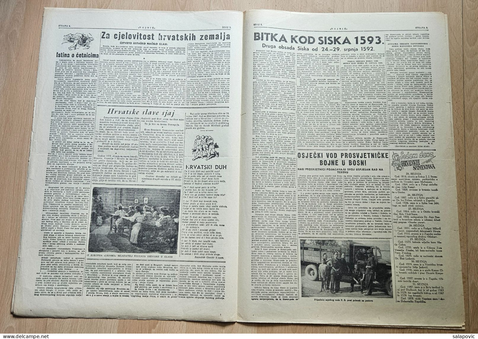 Hrvatski Vojnik 1944 Br. 5 NDH Ustasa Newspaper Bojnik Juraj Bobinac, Osijecki Vod Prosvjetnicke Bojne - Sonstige & Ohne Zuordnung