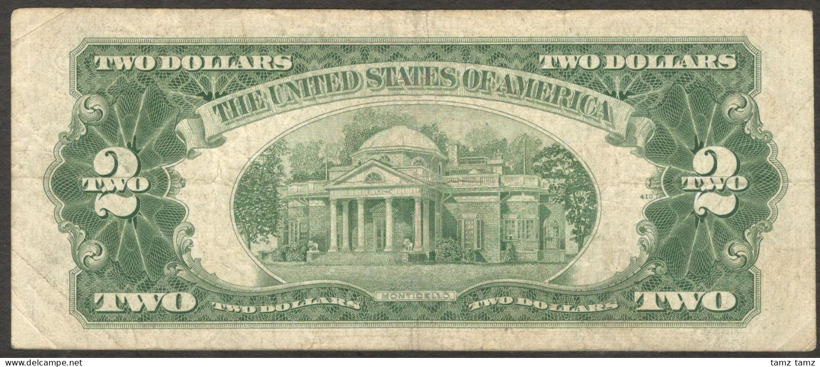 United States Note 2 Dollars Jefferson Red Seal 1953 C A-A VF No Tear Or Hole - United States Notes (1928-1953)