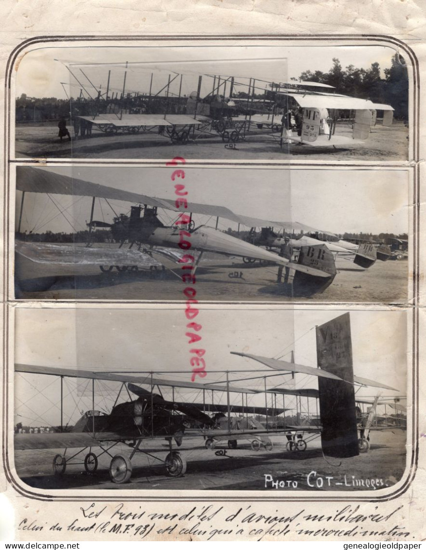87- LIMOGES- TROIS MODELES AVIONS MILITAIRES-  FETE AVIATION 1913-RARES PHOTOS ORIGINALES COT - Europa