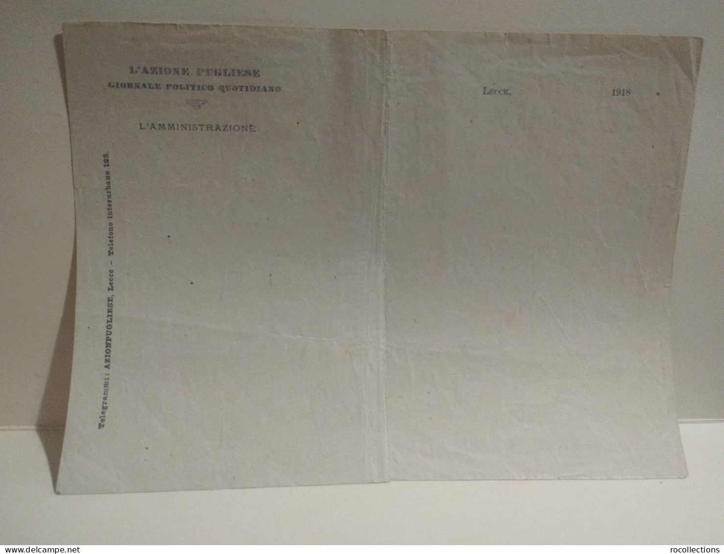 Italia 3 Poesie Manoscritti Francesco Malinconico LECCE 1918. Carta Del Giornale AZIONE PUGLIESE. - Politicians  & Military