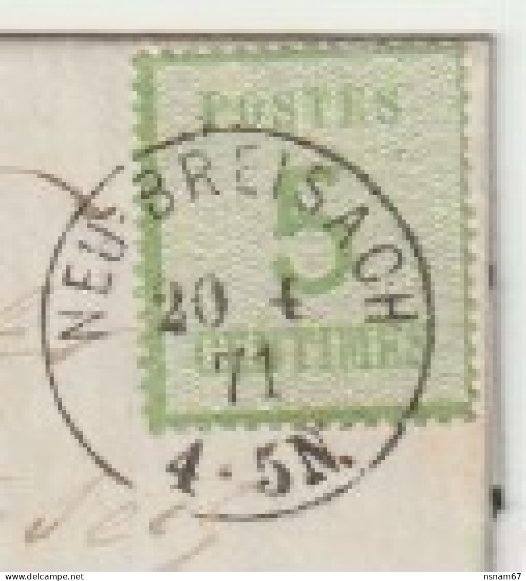 1343p - NEU BREISACH Pour FRIBOURG Pays De Bade - 20 Avril 71 - Tarif 15 Ctes - NEUF BRISACH - - War 1870