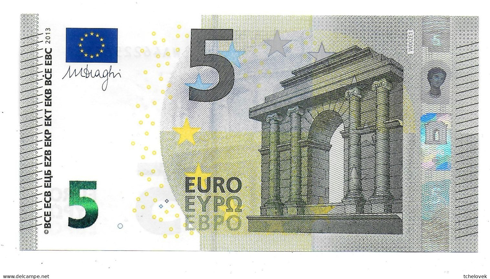 (Billets). 5 Euros 2013 Serie WA, W002E1 Signature 3 Mario Draghi N° WA 4622566789 UNC - 5 Euro