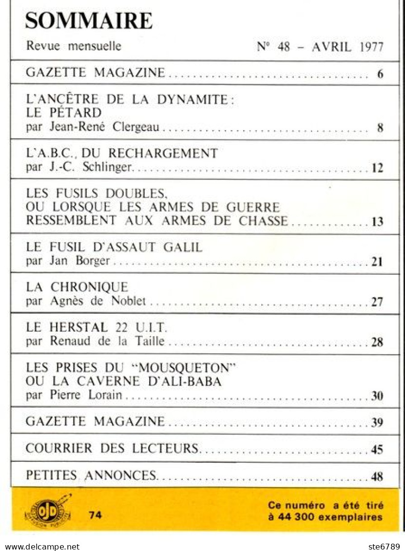 GAZETTE DES ARMES N° 48 Militaria Fusil Assaut Galil , Herstal 22 , Ancètre Dynamite Pétard , Fusils Doubles - Français