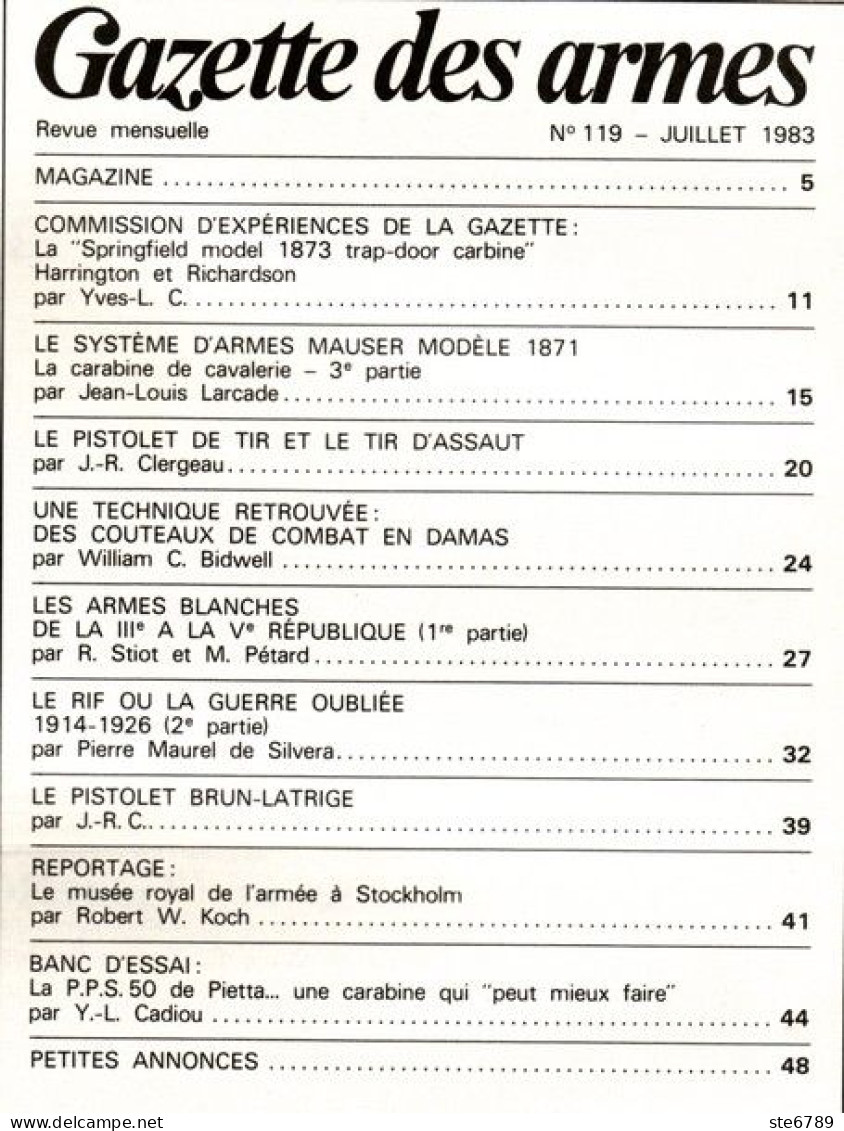 GAZETTE DES ARMES N° 119 Militaria Rif Ou Guerre Oubliée , Pistolet Brun Latrige , Couteaux Combat Damas , Pistolet Tir - Französisch