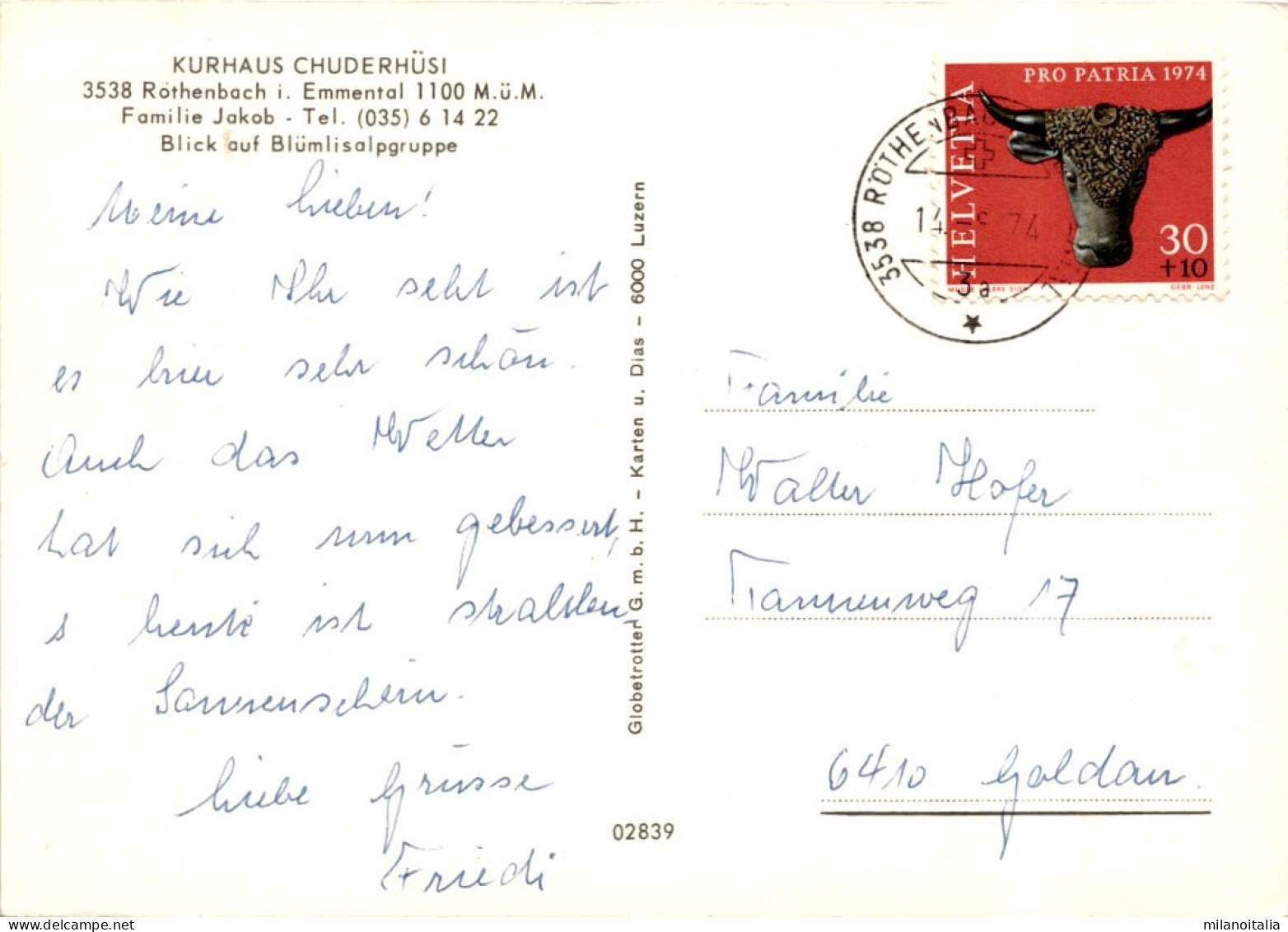 Kurhaus Chuderhüsi - Röthenbach I. Emmental (02839) * 14. 8. 1974 - Röthenbach Im Emmental