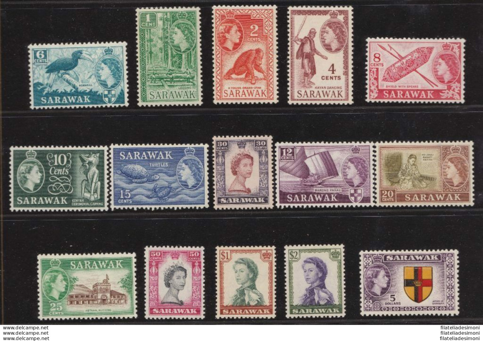 1955-59 SARAWAK, SG N° 188/202 Set Of 15 MNH/** - Sonstige & Ohne Zuordnung