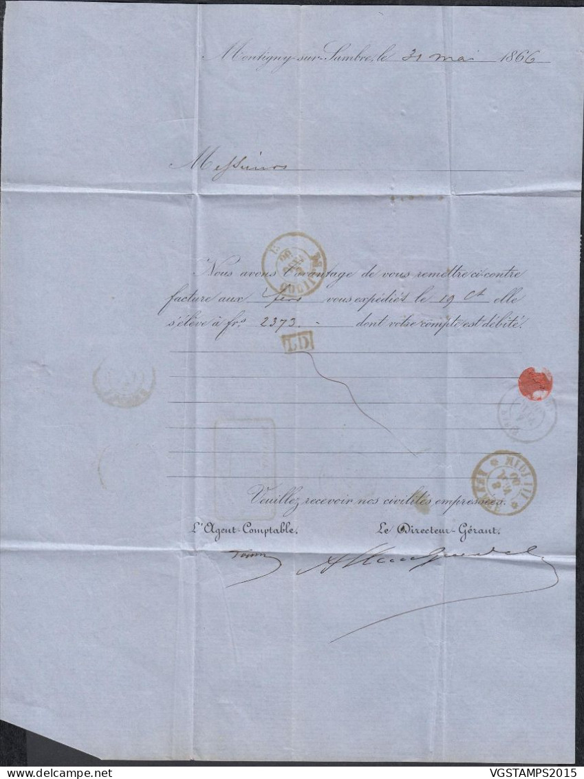 Belgique 1866 - Lettre De Montigny-sur-Sambre à Destination Angers........... (DD) DC-12619 - 1865-1866 Profilo Sinistro