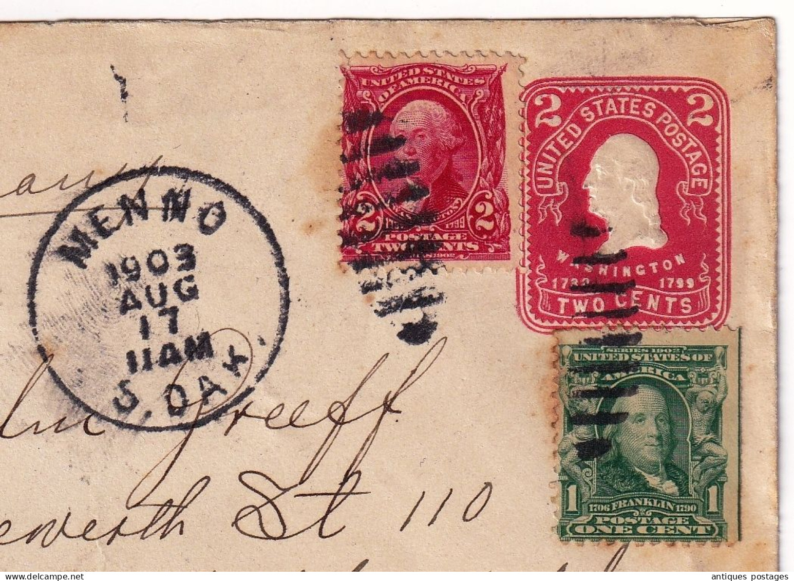 Menno 1903 Jacob Schnaidt South Dakota USA Elberfeld Deutschland Germany Bank Of Menno Velykokomarivka Ukraine - Storia Postale