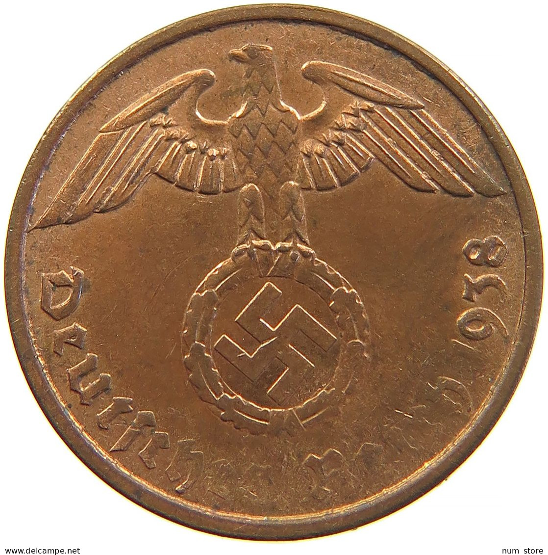 GERMANY 2 REICHSPFENNIG 1938 A WEAK STRUCK #s109 1219 - 2 Reichspfennig