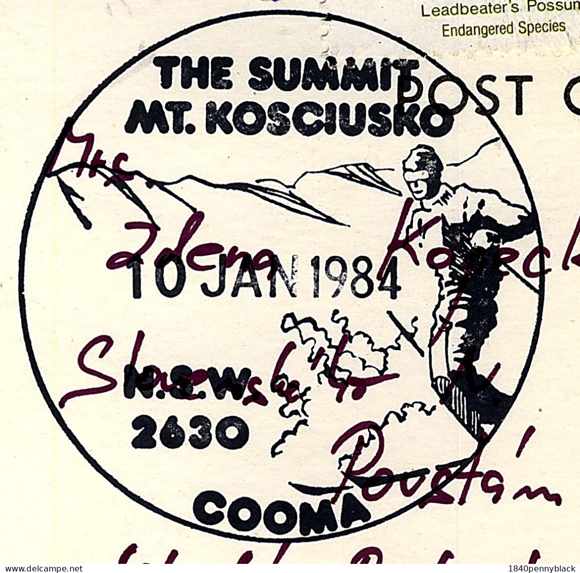 AUSTRALIA 1984 Colour Postcard Of Jindabyne With Summit Mt Kosciusko Cooma Cachet To Czechoslovakia With SG 796. - Storia Postale