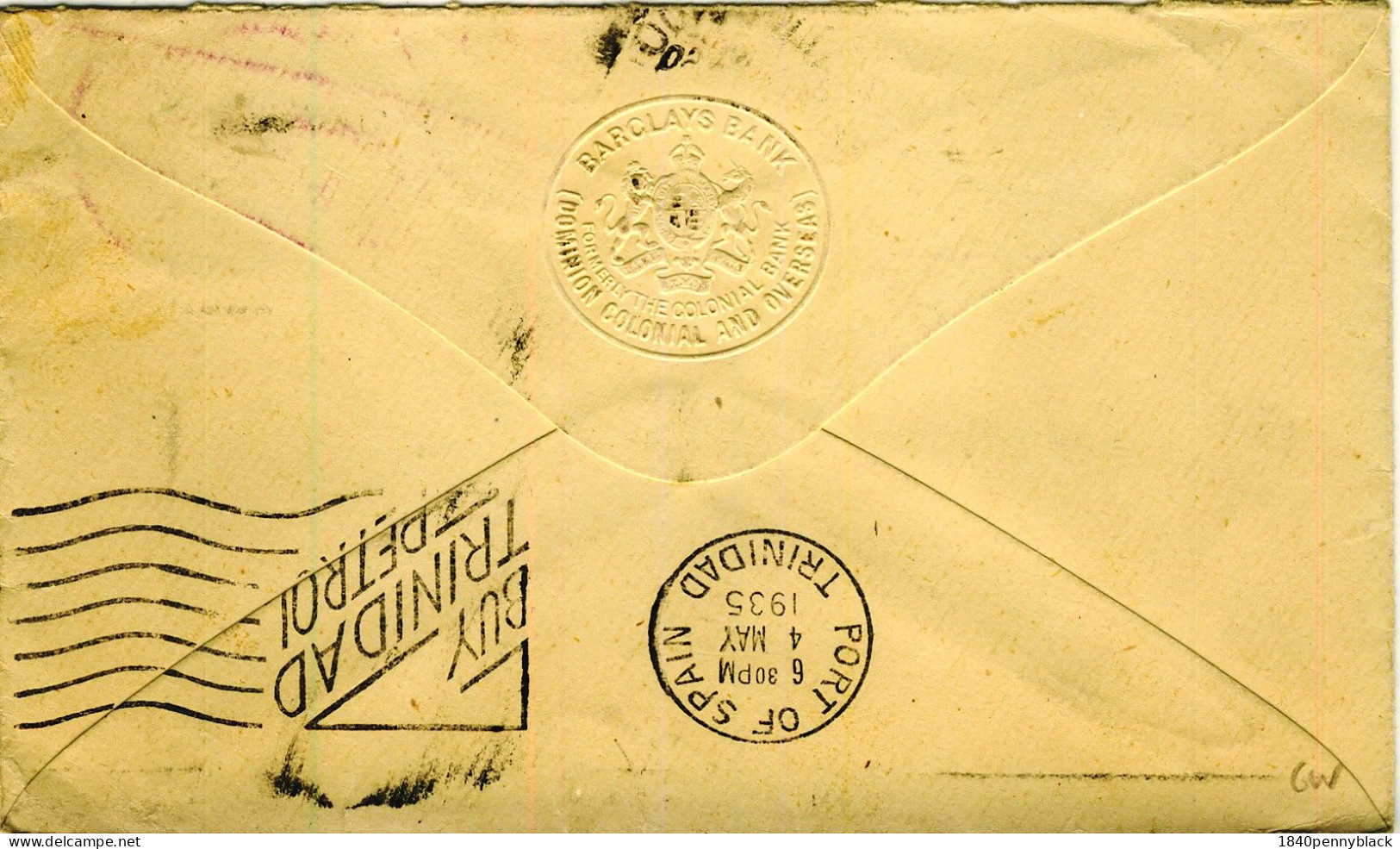 TRINIDAD & TOBAGO 1935 Barclays Cover From San Fernando To Czechoslovakia With SG 233 - Trinidad Y Tobago