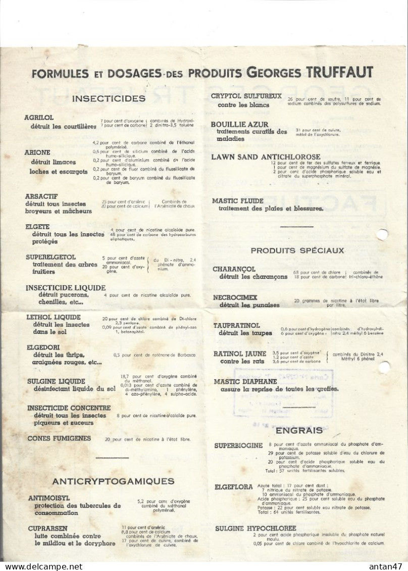 7 factures 1948-51 / 78 VERSAILLES / 75001 PARIS / 77 Ferme de la Fôret NEMOURS / Semences graines TRUFFAUT