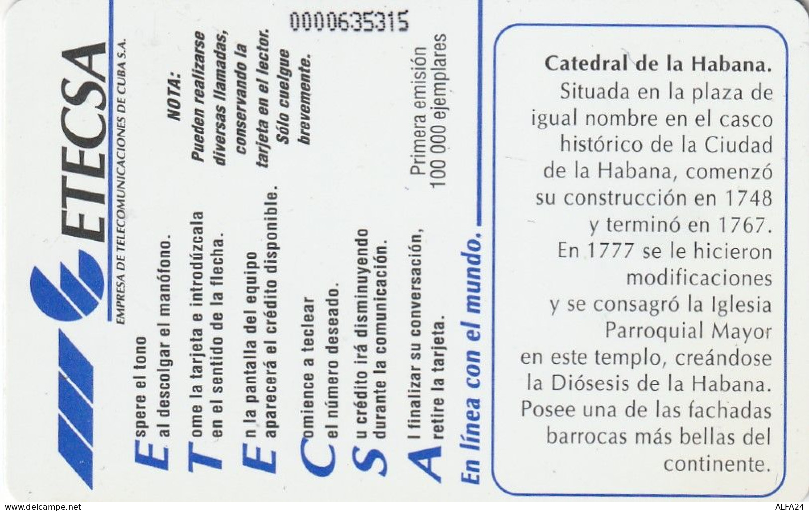 PHONE CARD CUBA  (E11.26.5 - Cuba