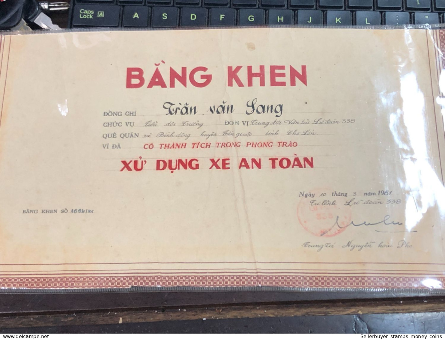 SOUTH Vietnam Sells Paper Certificate Of Merit During The Republic Of Vietnam Period-certificate Of Entry And Exit Certi - Altri & Non Classificati