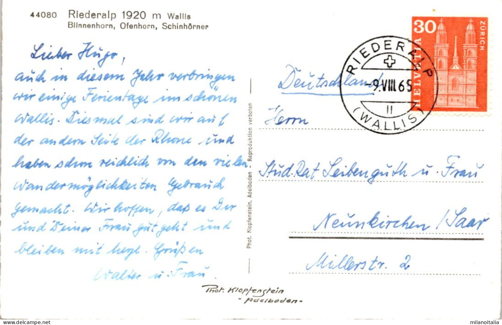 Riederalp 1920 M (44080) * 9. 8. 1965 - Riederalp