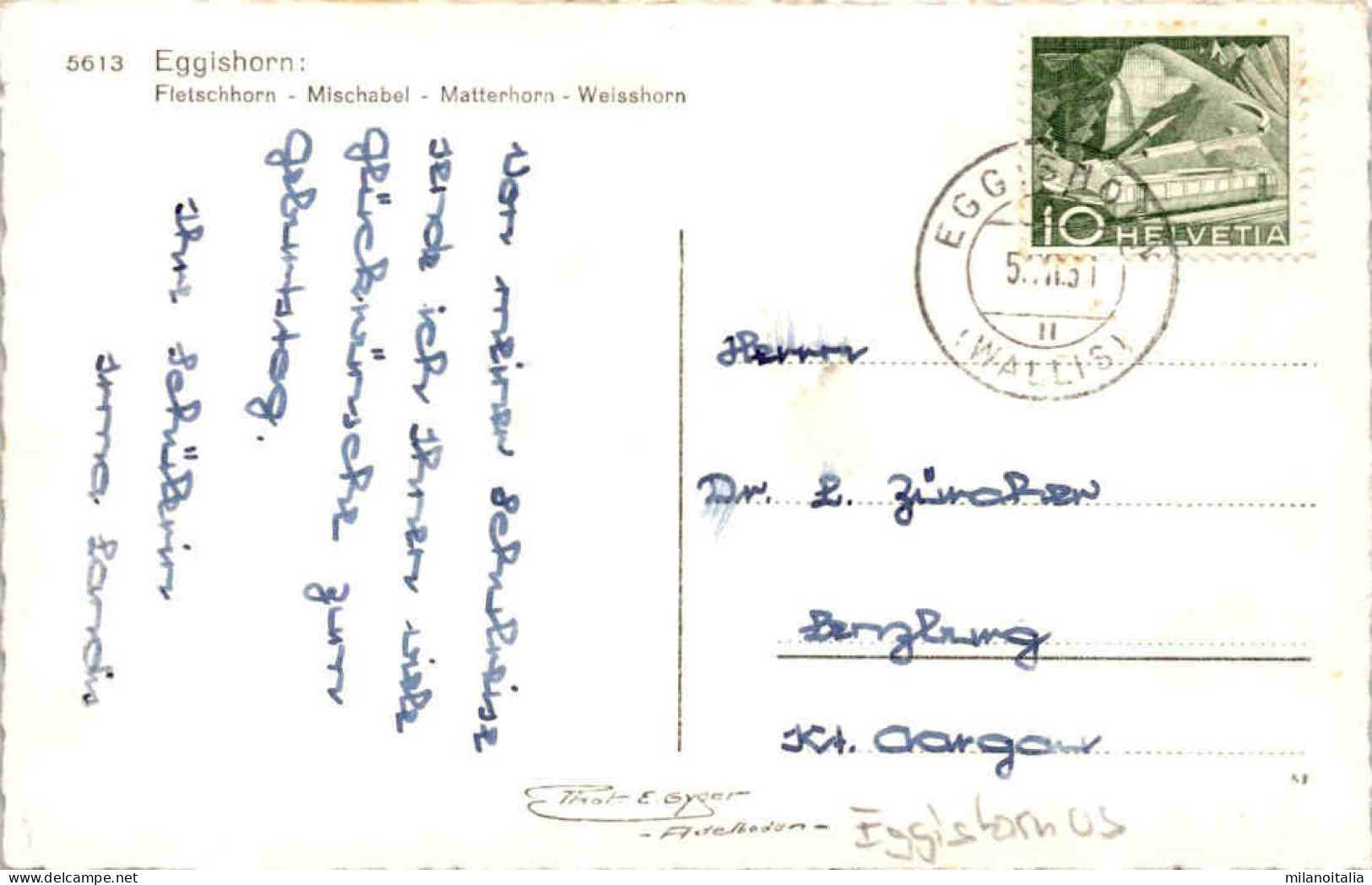 Eggishorn: Fletschhorn - Mischabel - Matterhorn - Weisshorn (5613) * 5. 8. 1951 - Riederalp