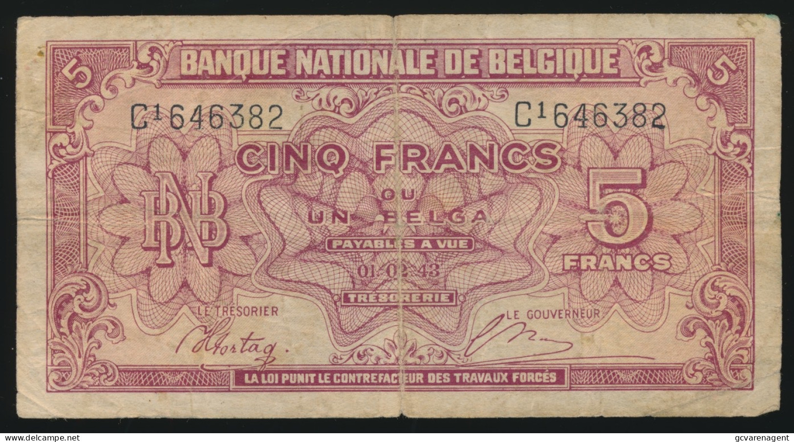 BILLET 5 FRANCS 1943    ZIE AFBEELDINGEN - 5 Francos