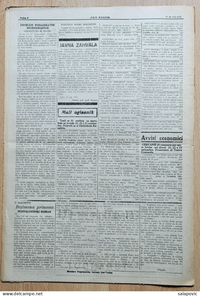 San Marco! 118/1941  Edizione Di Spalato Newspaper Italian Occupation Of Split - Andere & Zonder Classificatie