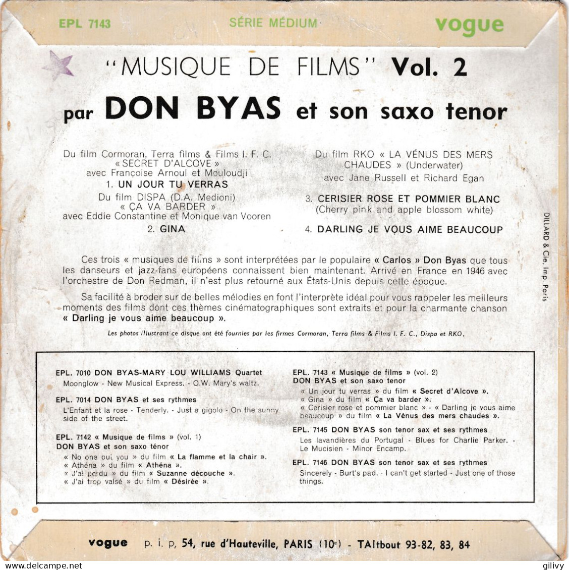 DON BYAS : " Musique De Film Vol 2 " - EP - Filmmuziek